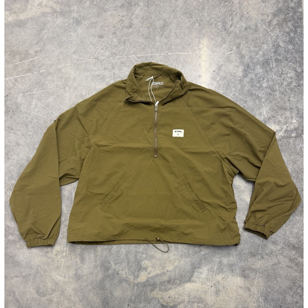 NWT Staple Men's Olive Green Lightweight Half-Zip Windbreaker Jacket Logo Size L